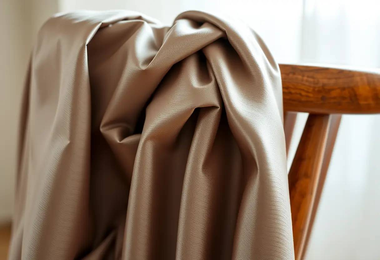 Gros plan sur le drapé d'un tissu en soie luxueux avec des plis profonds.