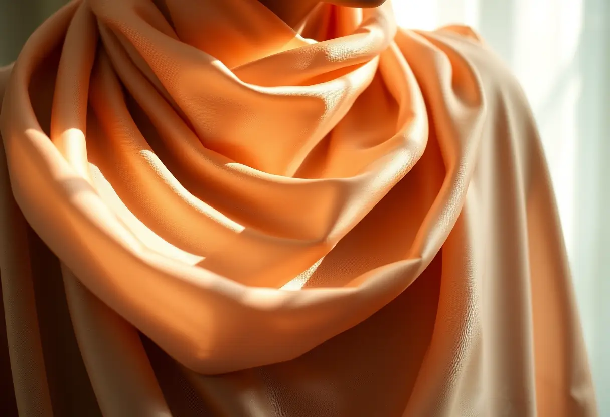 Un voile de soie se déployant gracieusement sur les épaules, avec une texture douce et des plis délicats.