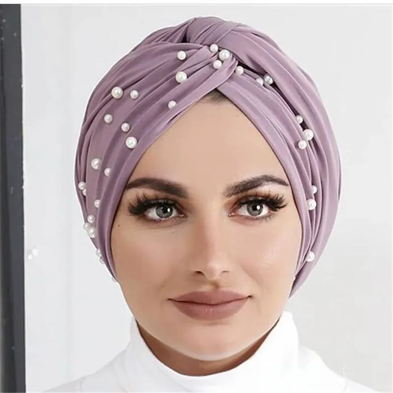 Mode musulmane femmes élastique velours perles Turban casquettes islamique Hijab Bonnet Musulman Femme foulard indien chapeau Turbante Mujer