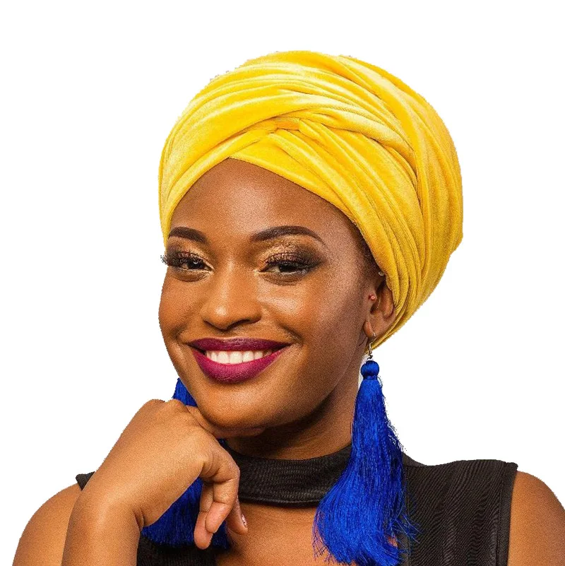 Casquettes Turban Hijab en velours de couleur unie pour femmes musulmanes, écharpe de tête, chapeau à longue queue, enveloppe africaine, Bonnet islamique sous écharpe