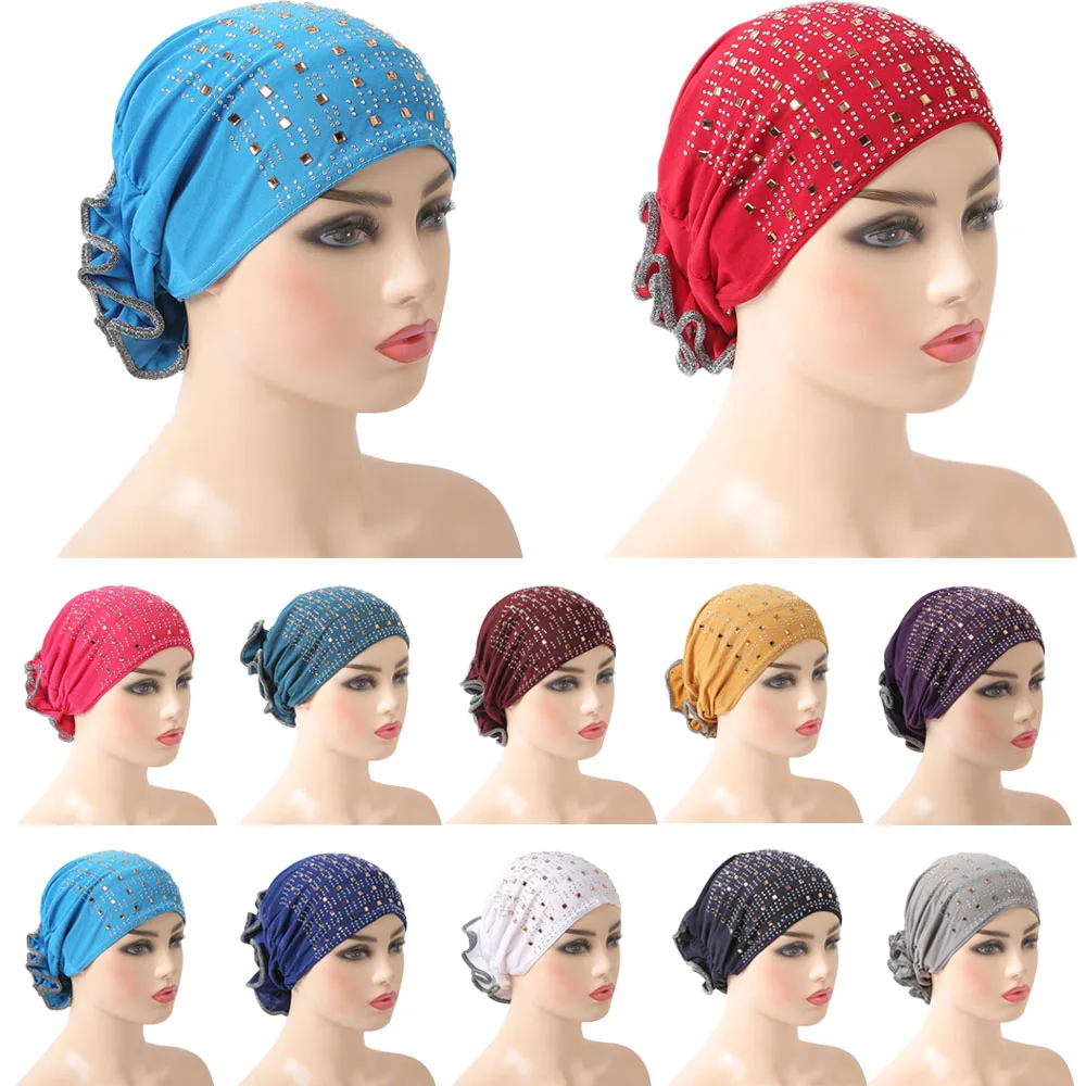 Turban à strass pour femmes musulmanes, sous-foulard, Turban, Tube, fleur, perte de cheveux, Bonnet chimio, Islam, arabe, os, sous-foulard