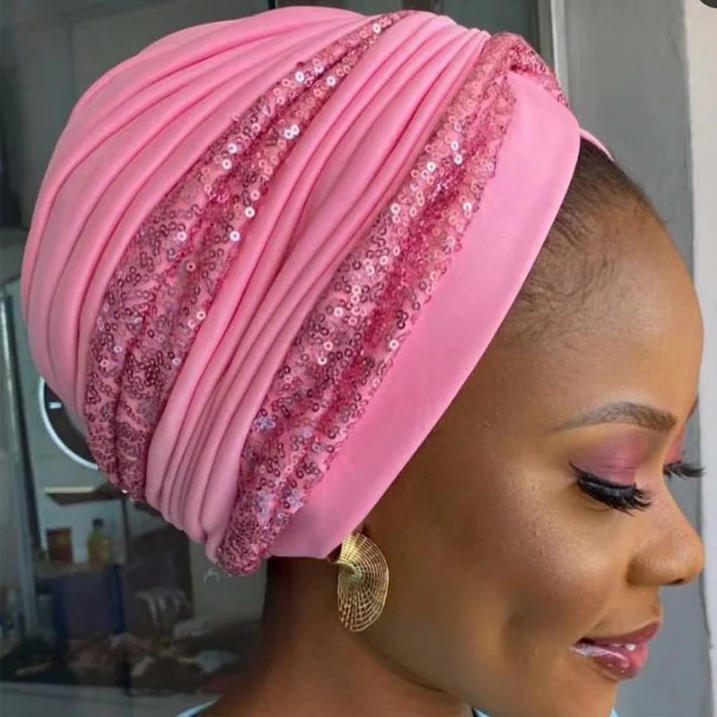 Femmes bandeau musulman foulard casquette inde chapeau prêt Hijab Bonnet Turbante Mujer été respirant paillettes Turban casquette