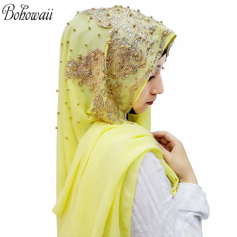 BOHOWAII paillettes diamants Panuelos Hijab écharpe châle Abaya foulard Turbantes mouchoir Long en mousseline de soie Kopftuch Femme Musulman
