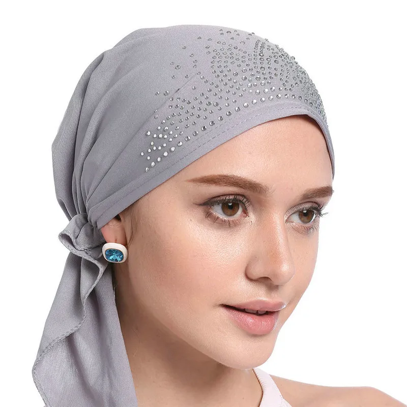 Foulard de Sauna Musulman pour Femme, Chapeau Fin d'Été, Bonnet Hijab Nik, Turban Solide en Diamant, Chapeaux Ronds Indiens pour Dame