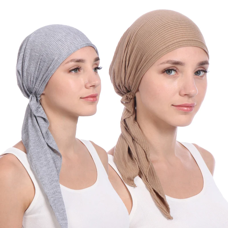 Nouveau coton élastique couleur unie enveloppement foulard chapeaux musulman turban bonnet pour femmes intérieur Hijab chapeau mode femme turbantes casquettes