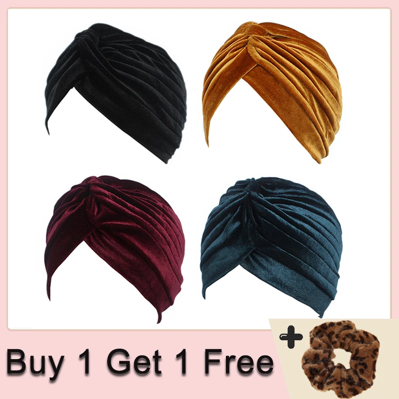 Nouveaux chapeaux Turban torsadés en velours pour femmes foulard musulman Bonnet islamique Hijab Turbante hiver inde casquette chaîne africaine en gros