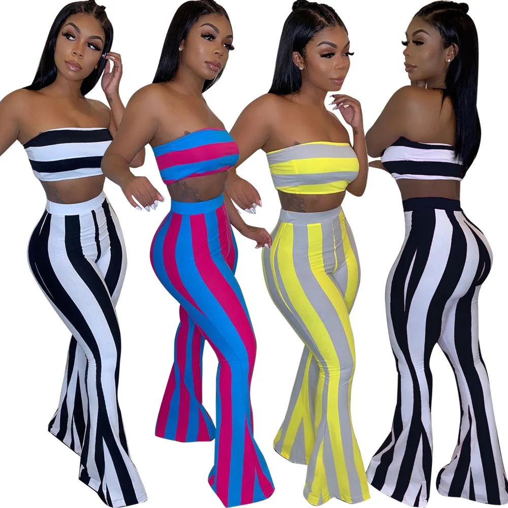 Combinaison Deux Pièces Rayures Femme Bleu Royal Fuchsia Vert Armée Haut Court Pantalon Mi Mollet Coupe Ajustée Été Mince