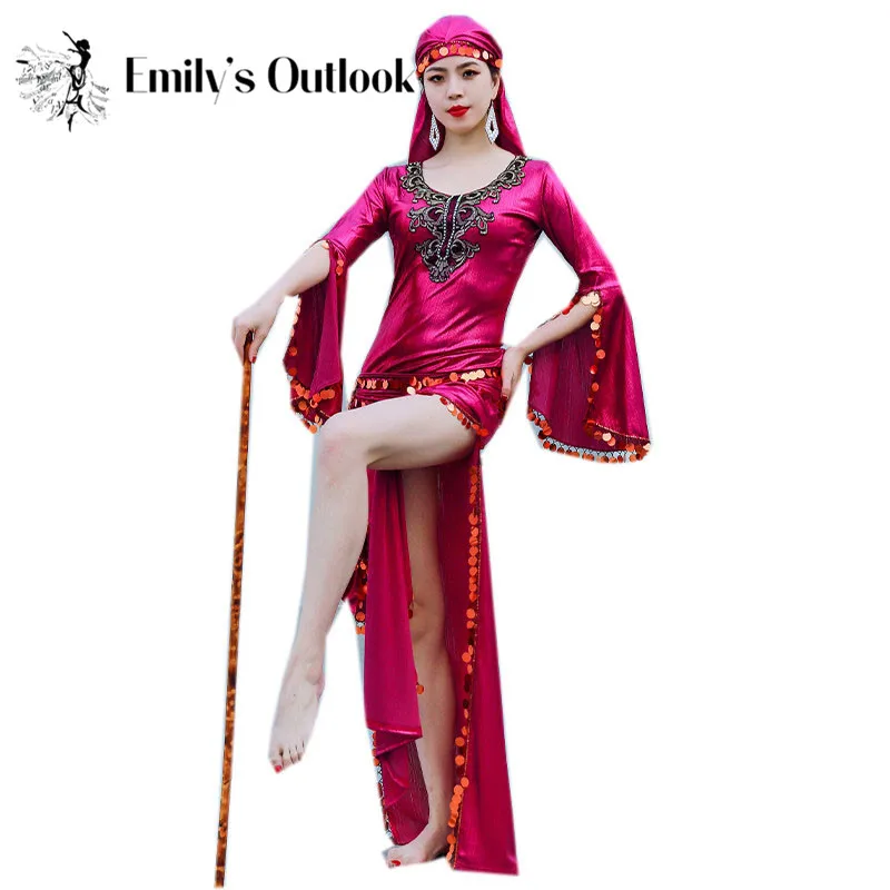 Costume de danse du ventre égyptien, robe Saidi à paillettes, Baladi Galabeya Fallahi Abaya, tenue de spectacle sur scène, ensemble de 4 pièces