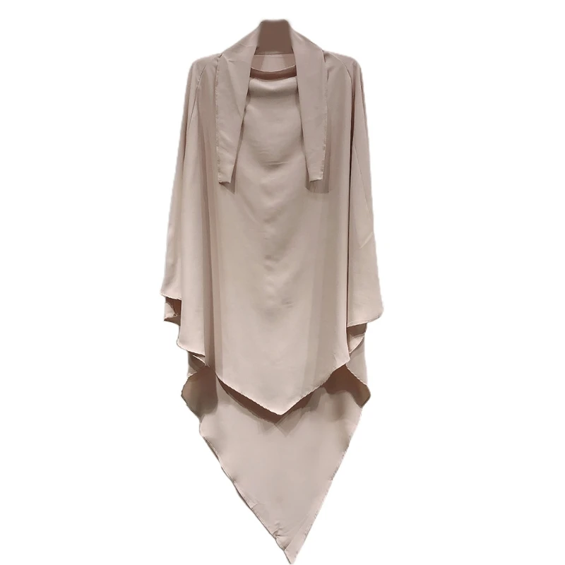 Hijab Capuce Asymetrique Coton Beige Claire Bleu Marine Coupe Fluide Longueur Milieu Cuisses Occasion Religieuse Fete Soiree