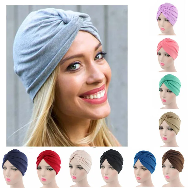 Turbans Ovale Coton Couleur Variée Sans Motif Doux Confortable Plissé Printemps Automne Hiver Soirée Élégante