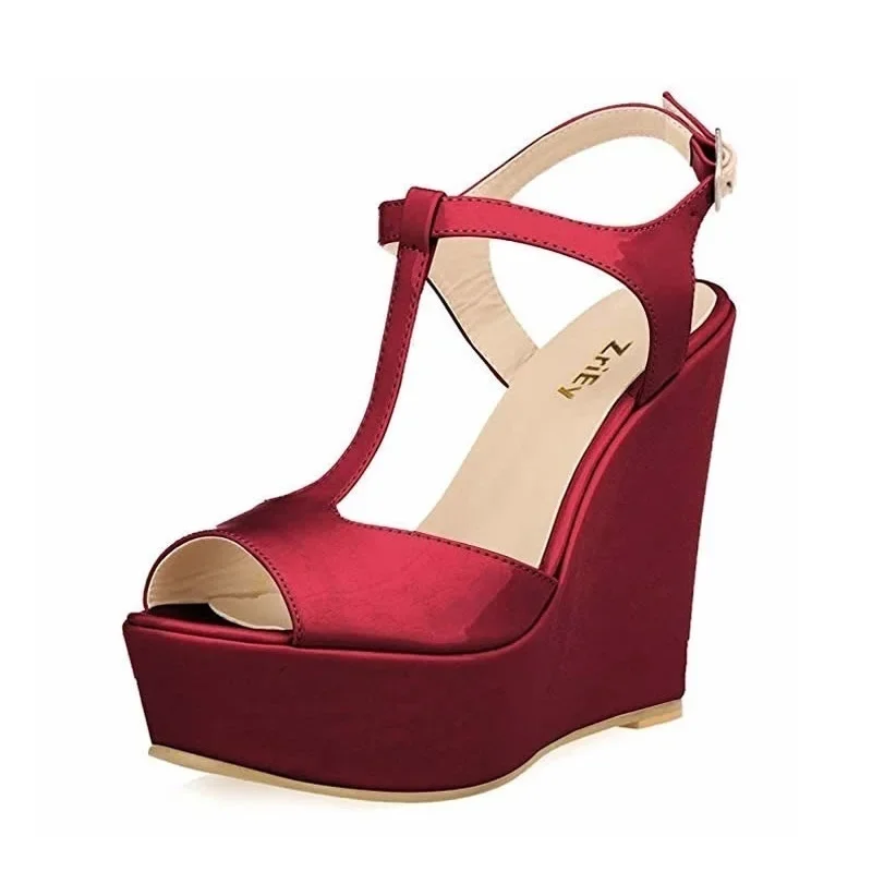 Sandales d'été pour femmes, escarpins Sexy, plateforme compensée de 14cm, mode cheville Strsp, talons hauts, blanc, noir, robe de soirée, chaussures de mariage, 2025