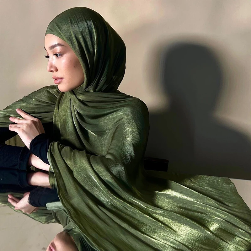Écharpe Maxi en Satin Organza 70x175 cm pour Femme Musulmane, Hijab Scintillant, Turban, tiens imar, Abaya, Dubaï, Islam Arabe