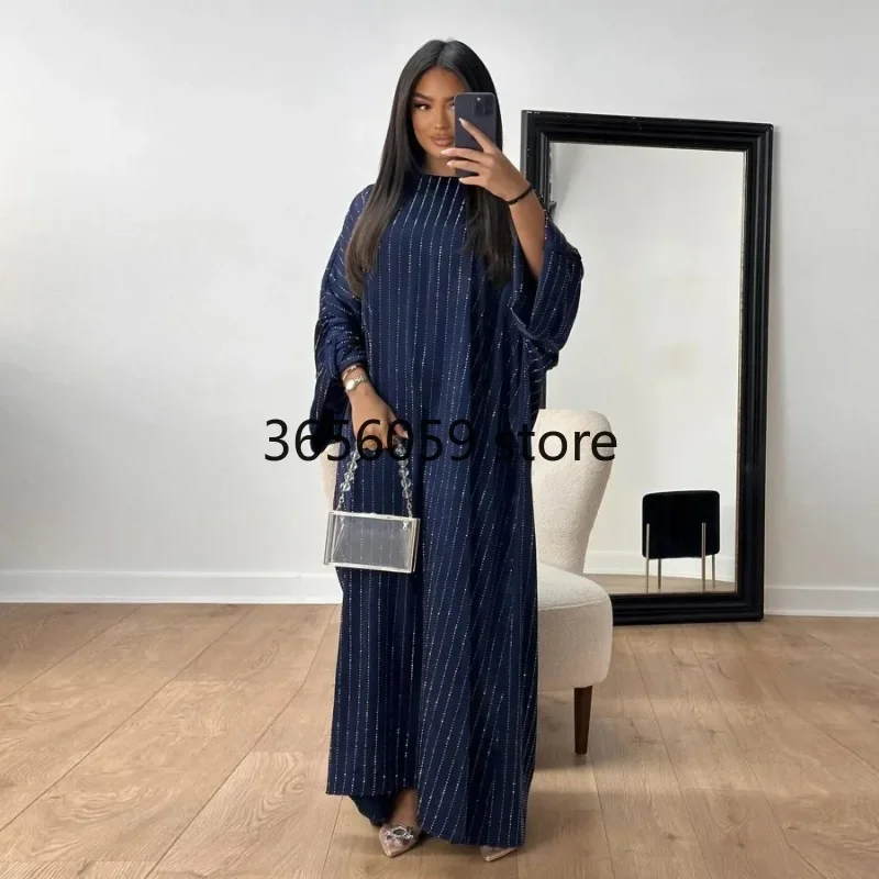Abaya en satin à rayures scintillantes pour femmes, robe de soirée musulmane de luxe, abayas turcs, vêtements islamiques, caftan de Dubaï