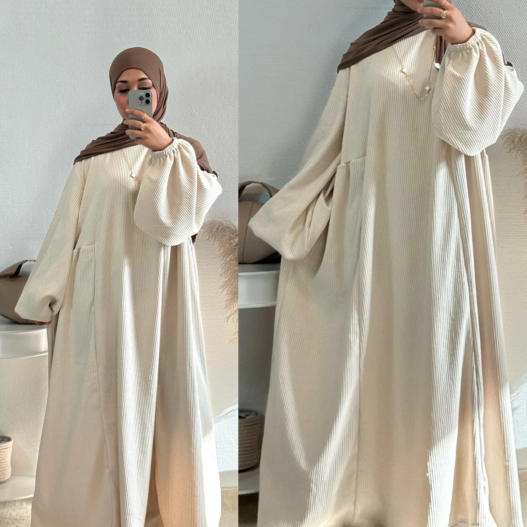 Robe musulmane décontractée à grande balançoire, robes simples à manches longues pour dames, abayas du Moyen-Orient, caftan islamique de Dubaï et de Turquie