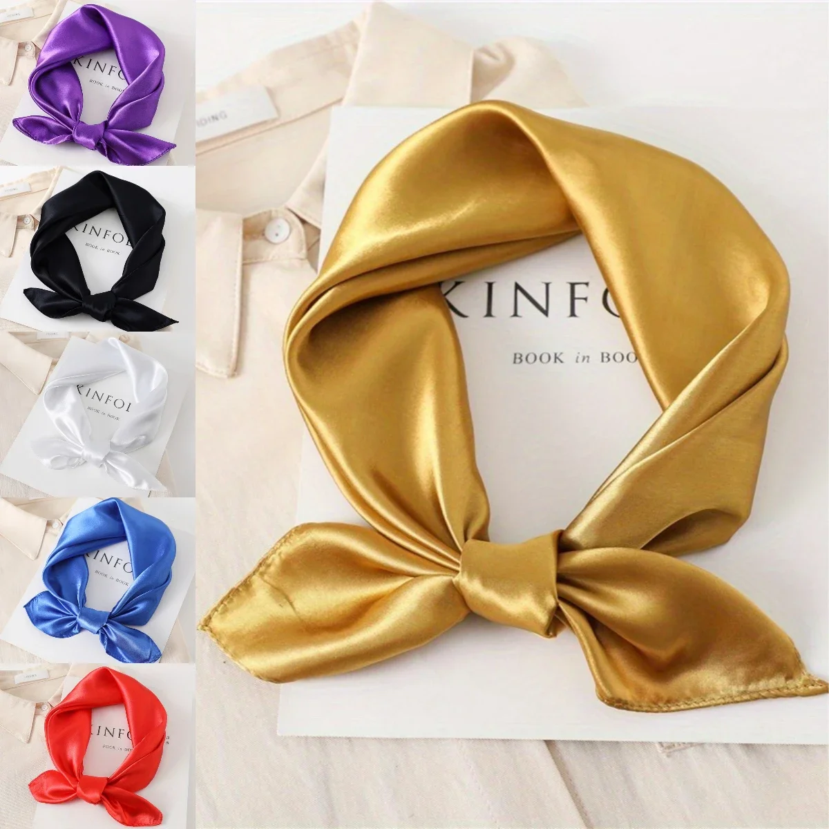 Foulard Carré en Satin Solide pour Femme et Fille, Bandeau de Luxe Doux, Foulard de la raq, du Bureau, du Hijab, du Sauna, Rubans de Sac, Cadeau