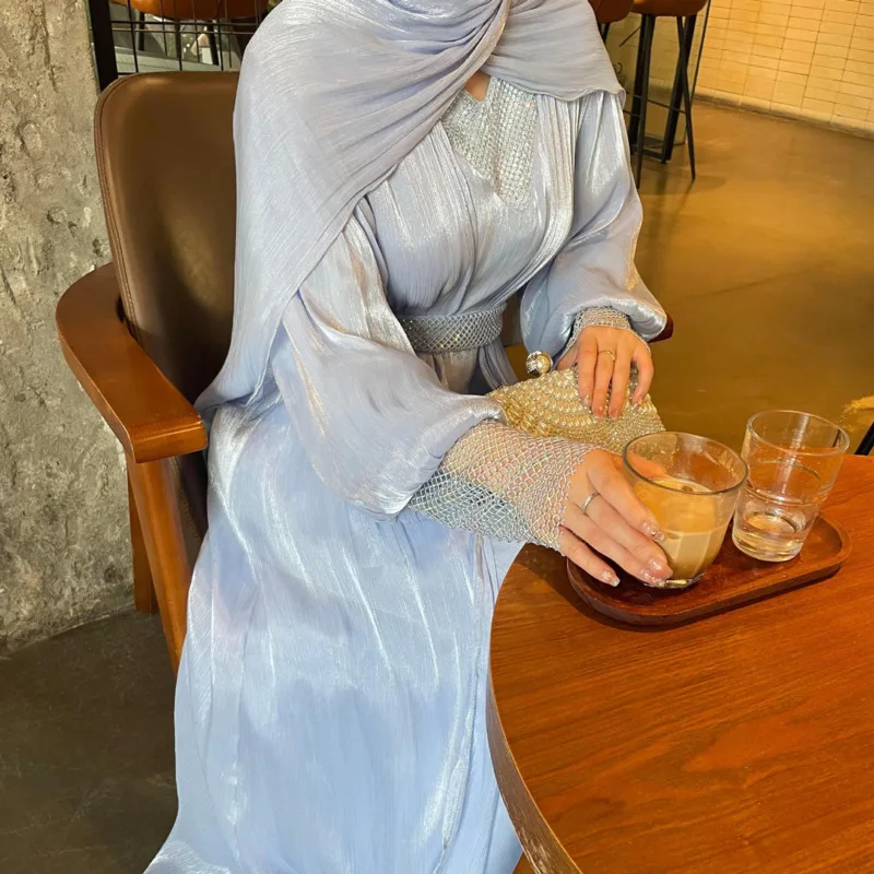 Ensembles musulmans de luxe pour femmes, diamants brillants, Kimono ouvert Abayas, robe Maxi 2 pièces Jalabiya Ramadan Eid dubaï, robe de soirée caftan