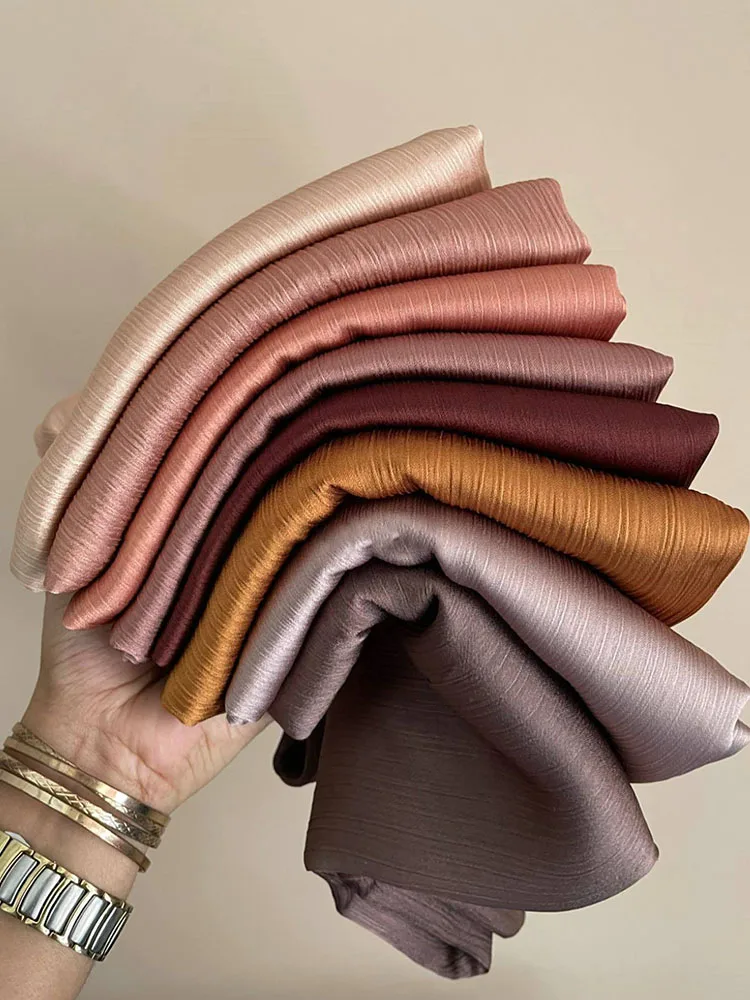 Hijab Plissé en Satin et Mousseline de Soie pour Femme Musulmane, Écharpe de Luxe, Bandana, Bandeau de Sauna, Châle Chic, Turban
