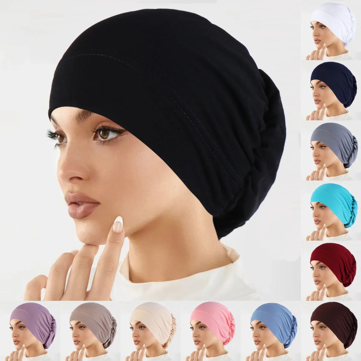 Mode musulmane femmes Hijabs doux extensible couleur unie Turban chapeau Cancer chimio bonnets casquettes chapeaux bandeau cheveux accessoires
