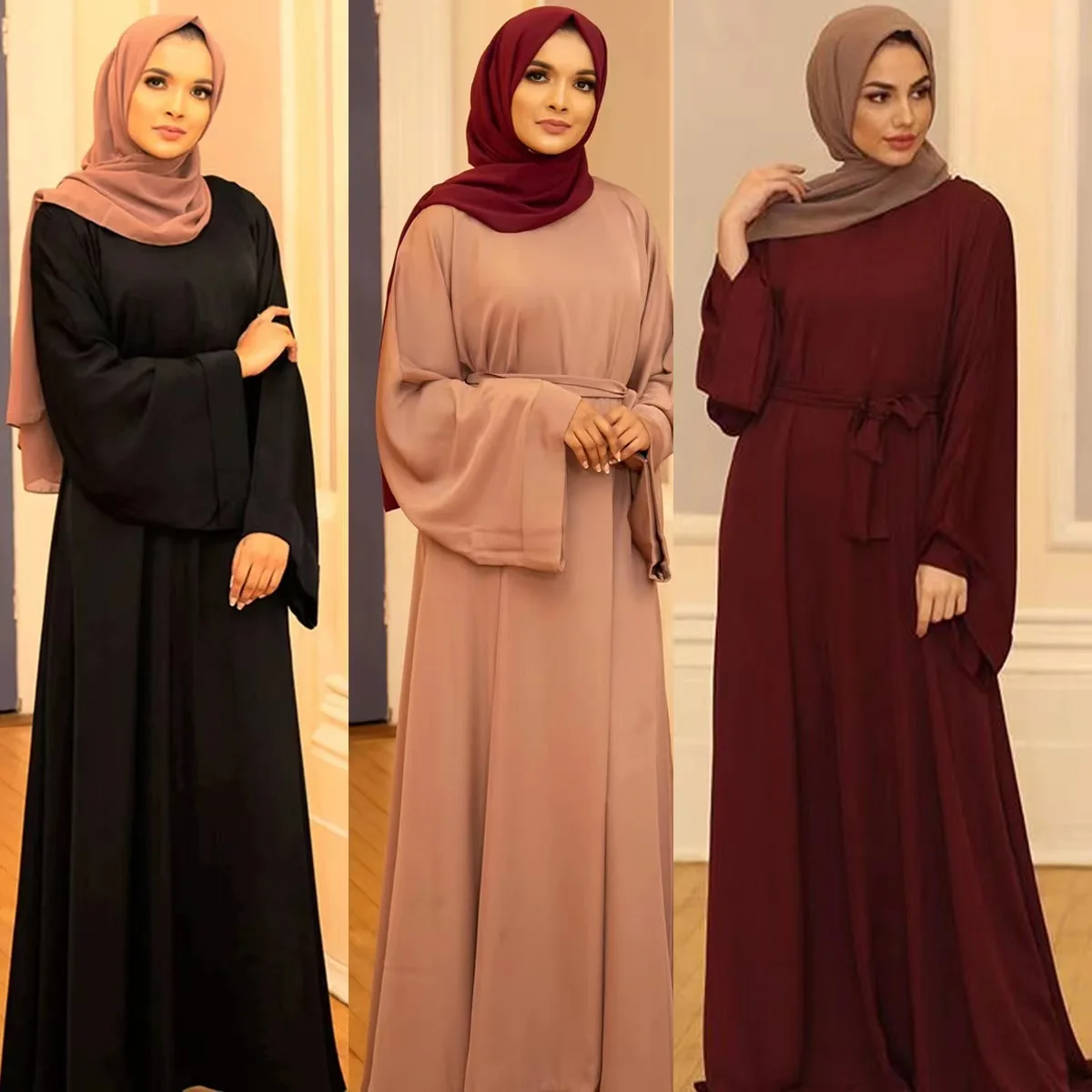 Abayas musulmanes pour femmes, Kaftan classique noir vert, robes Hijab, vêtements islamiques, Robe modeste, Robe de prière Eid