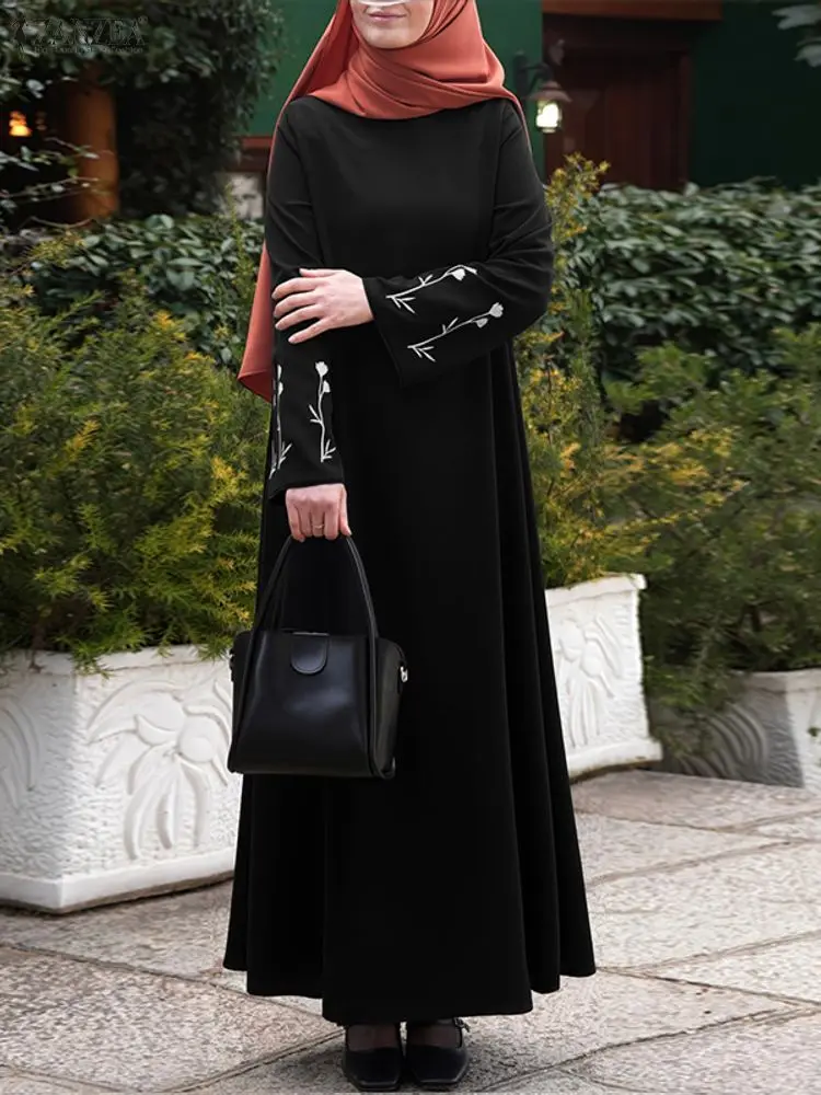 2025 mode musulmane Abaya Robe ZANZEA femmes robes longues automne à manches longues brodé Robe d'été islamique Robe décontracté caftan