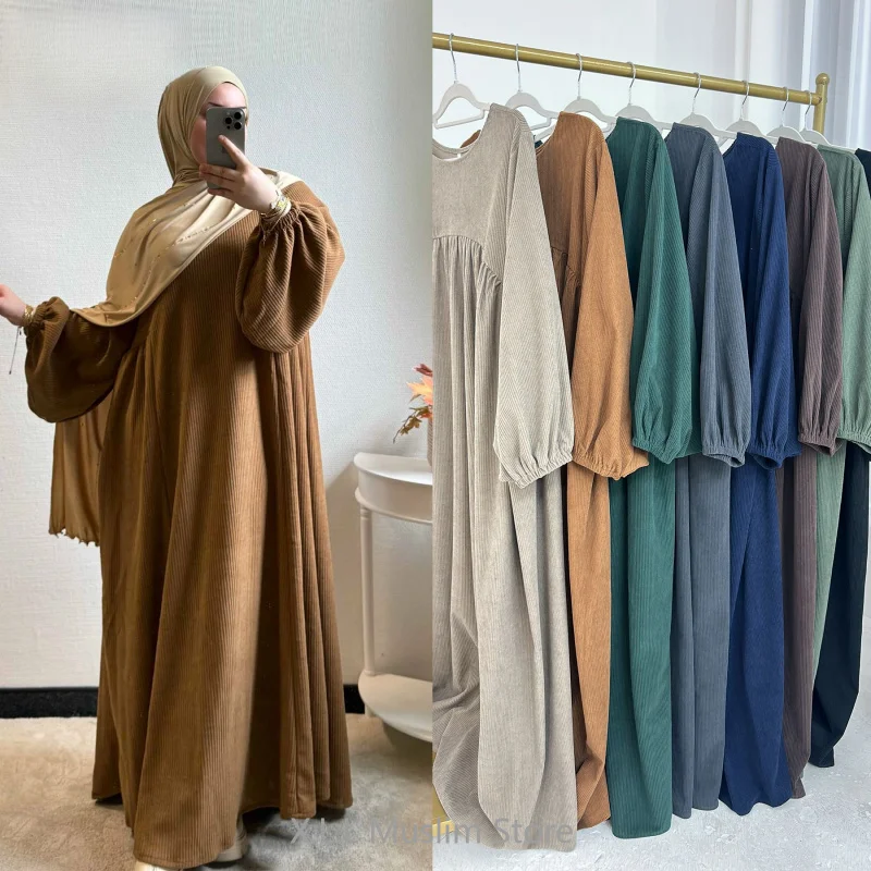 Velours côtelé Abaya dubaï luxe solide robes arabes femmes robe musulmane Abayah dubaï élégant Kebaya caftan hiver robe de grande taille