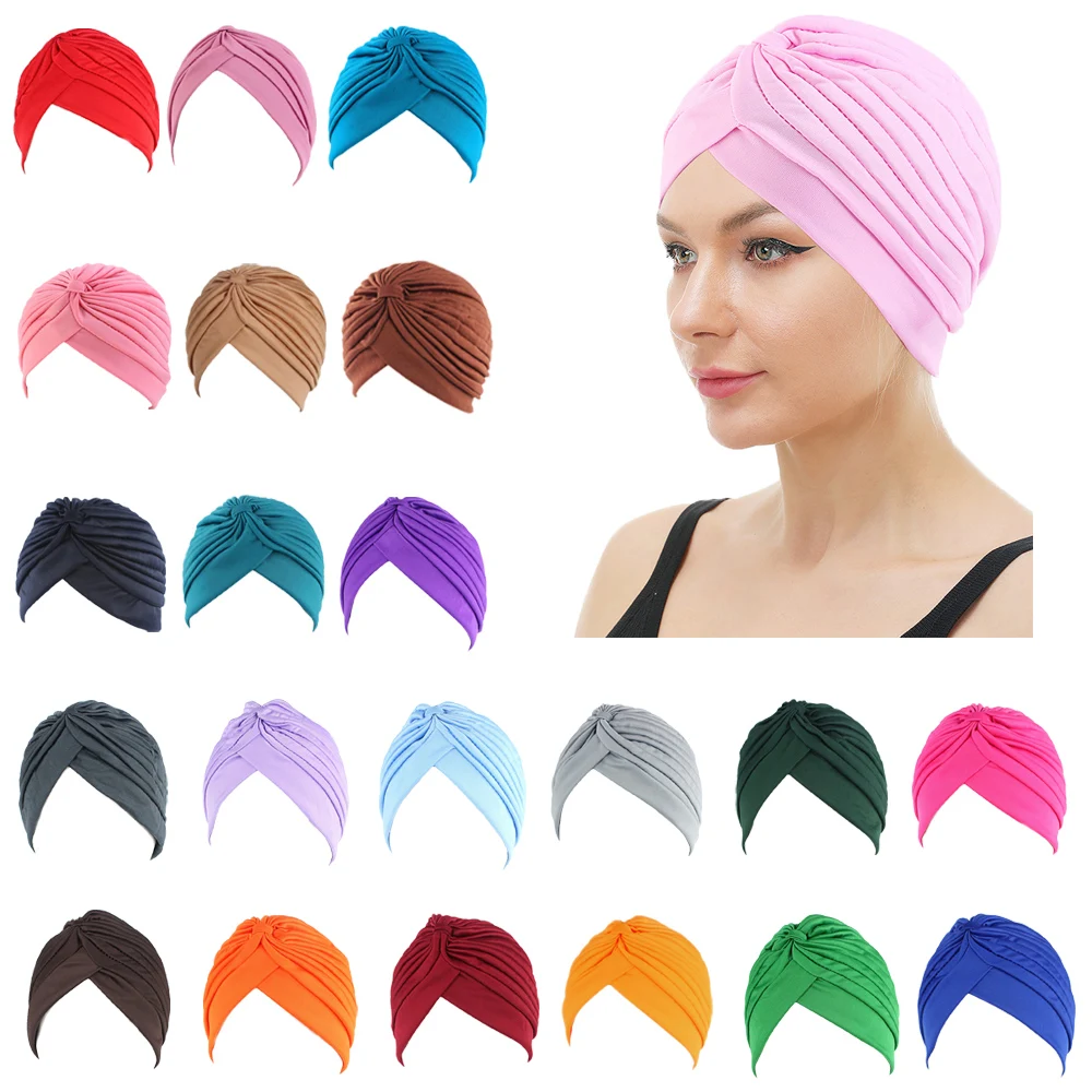 Bonnet turban plissé Hijab pour femmes musulmanes indiennes, casquettes chimio, sous-écharpe, perte de cheveux, chapeaux de cancer, enveloppement de sauna, couvertures d'écharpe