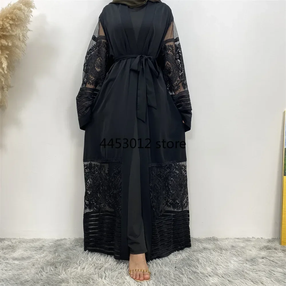Abaya ouvert femmes Robe musulmane dentelle broderie turc Kimono Cardigan Robe caftan Caftan Islam vêtements dubaï Kebaya Jalabiya