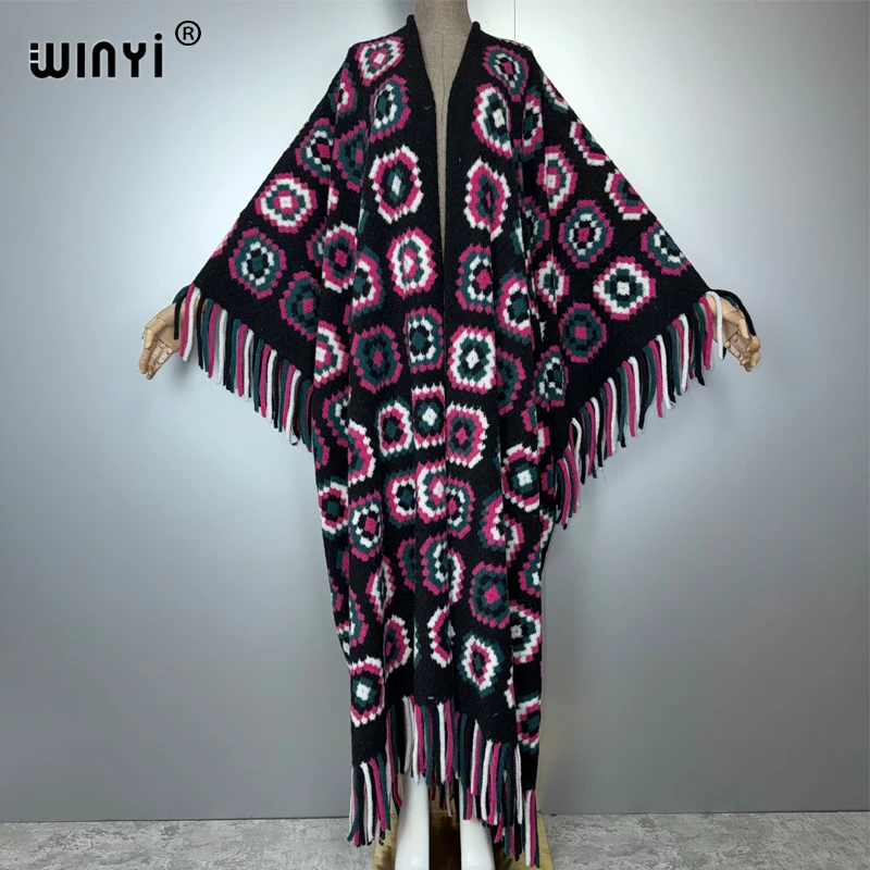 WINYI hiver femmes cardigan à franges abaya dubaï manteau de luxe manteau ample femme vêtements d'extérieur d'hiver longue robe en duvet و