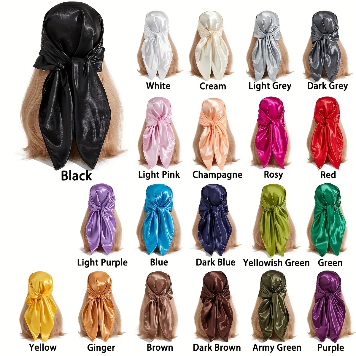 Foulard carré classique en soie pour femmes, Bandana Hijab solide de 90cm, style Hip-Hop, coupe-vent, châle, accessoires pour cheveux