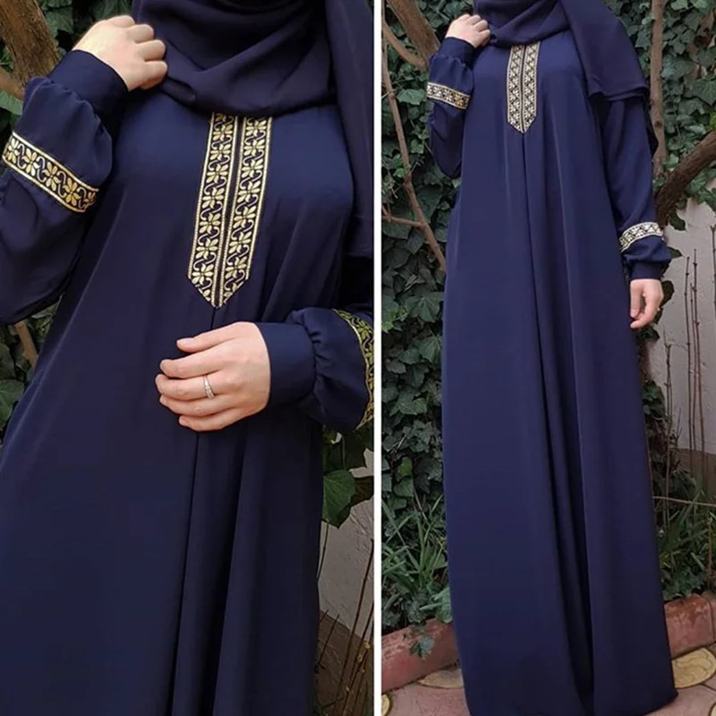 Abaya musulman Style ethnique imprimé Islam Abaya Robe couleur unie ample Robe décontractée Femme Musulman pour l'arabie du moyen-orient