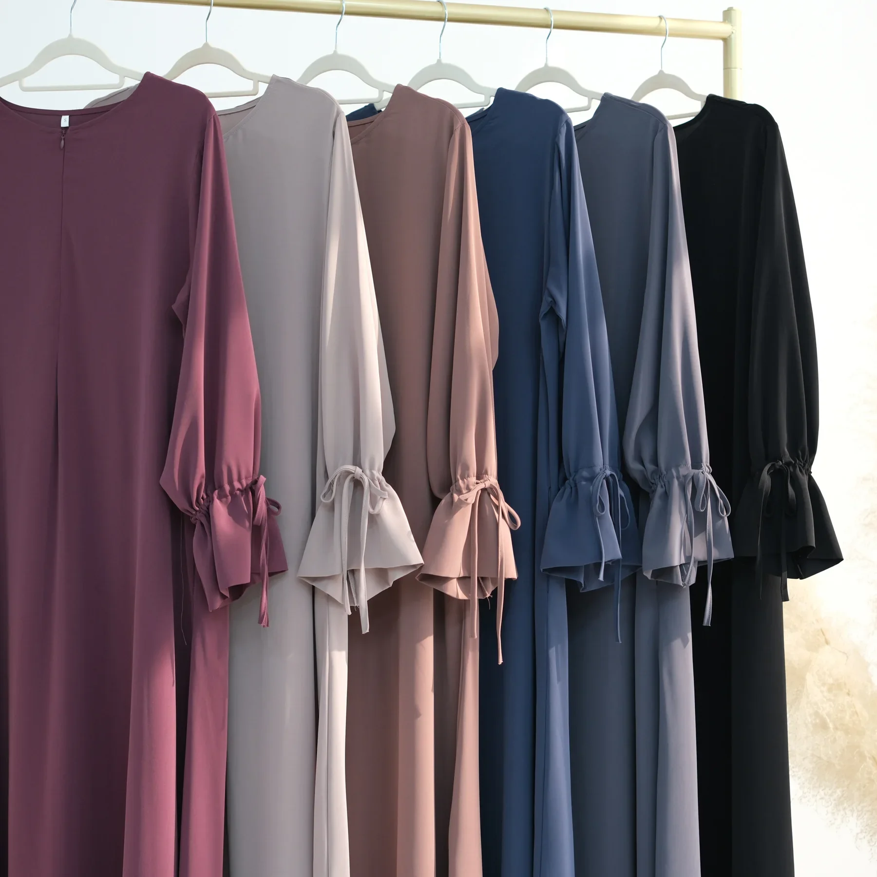 Robe Abaya décontractée pour femmes, robe musulmane, manches larges avec cordon de serrage, fermeture éclair sur le devant, vêtements islamiques Hijabi, Ramadan Eid