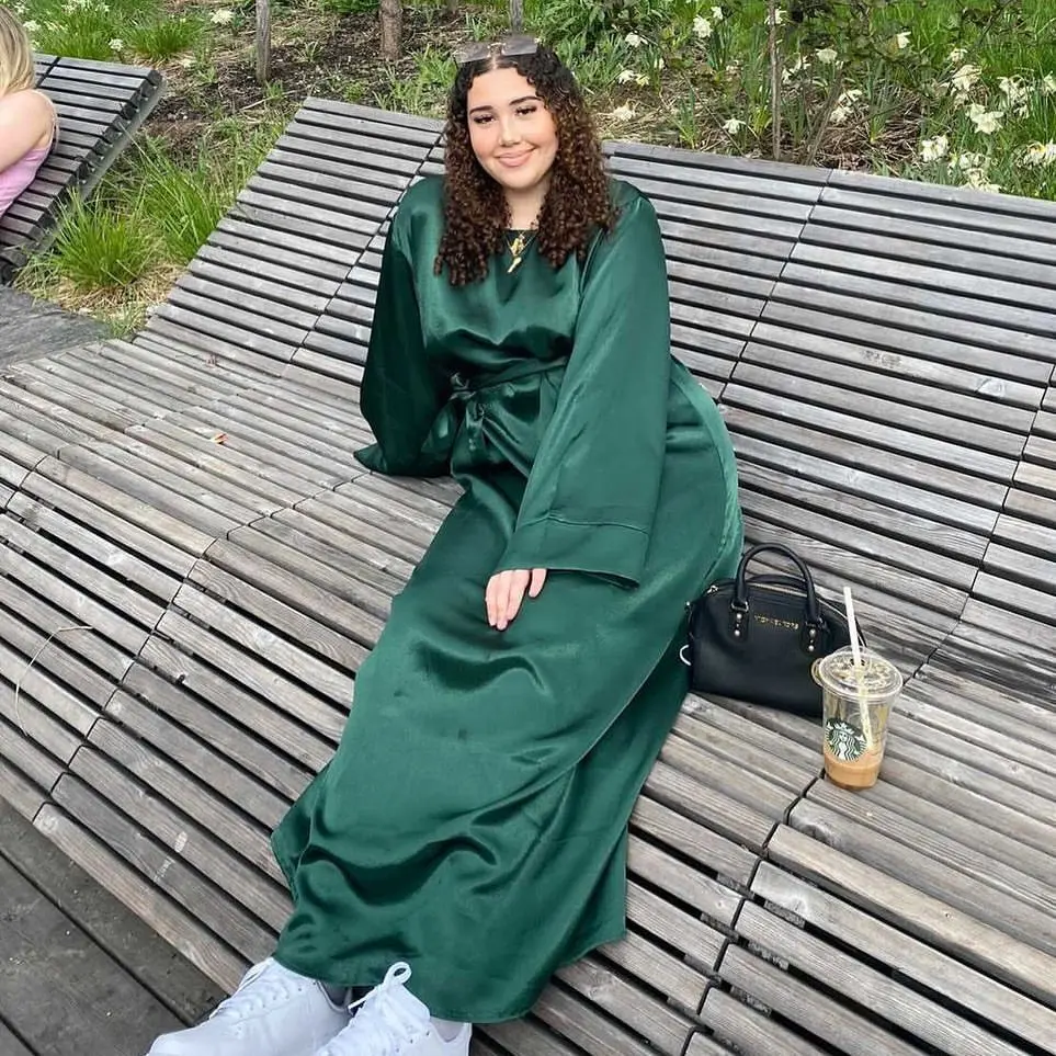 Abayas de luxe pour femmes avec ceinture, vêtements de prière islamique, caftan pour filles, vêtements arabes marocains, vert et noir, 2023