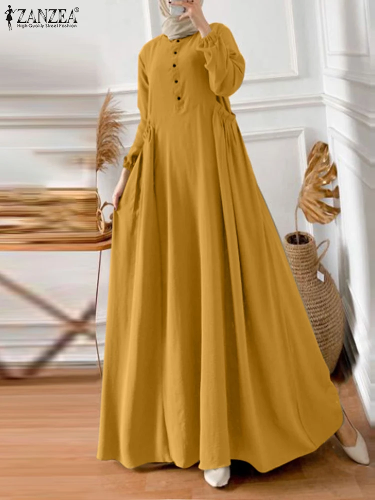 Mode élégante automne Maxi robes ZANZEA femmes 2025 à manches longues solide Robe d'été islamique Robe musulmane Abaya Robe une ligne robes