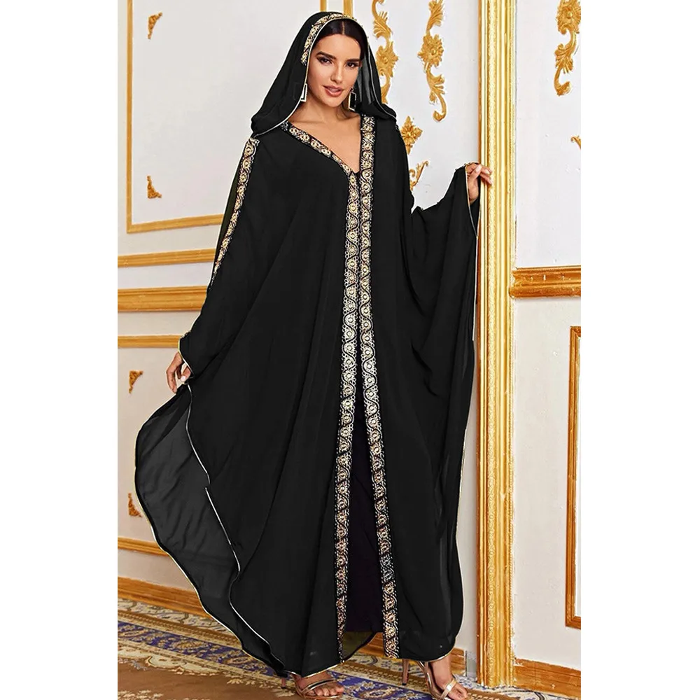 Abaya marocain caftan dubaï robe Maxi à capuche manches chauve-souris Farasha caftan femmes musulmanes africain ouvert Kimono Boubou robe longue de soirée