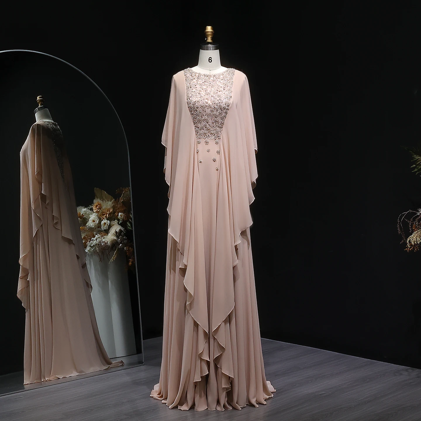 Sharon Said arabe nu rose Abaya caftan robe de soirée longue élégante perlée femmes robes de soirée de mariage SF239 personnalisé