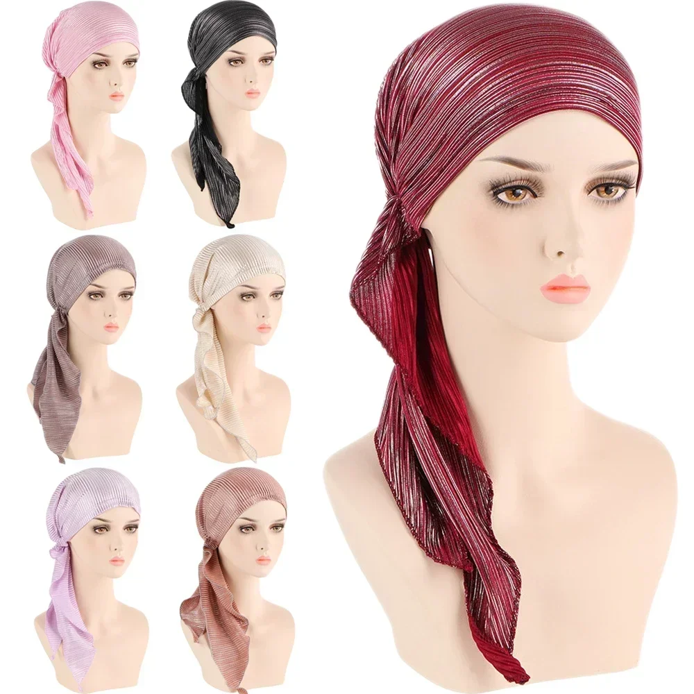 Élastique couleur unie pré-attaché Hijab enveloppement foulard chapeaux musulman Turban Bonnet pour femmes chapeau intérieur mode femme Turbans casquettes