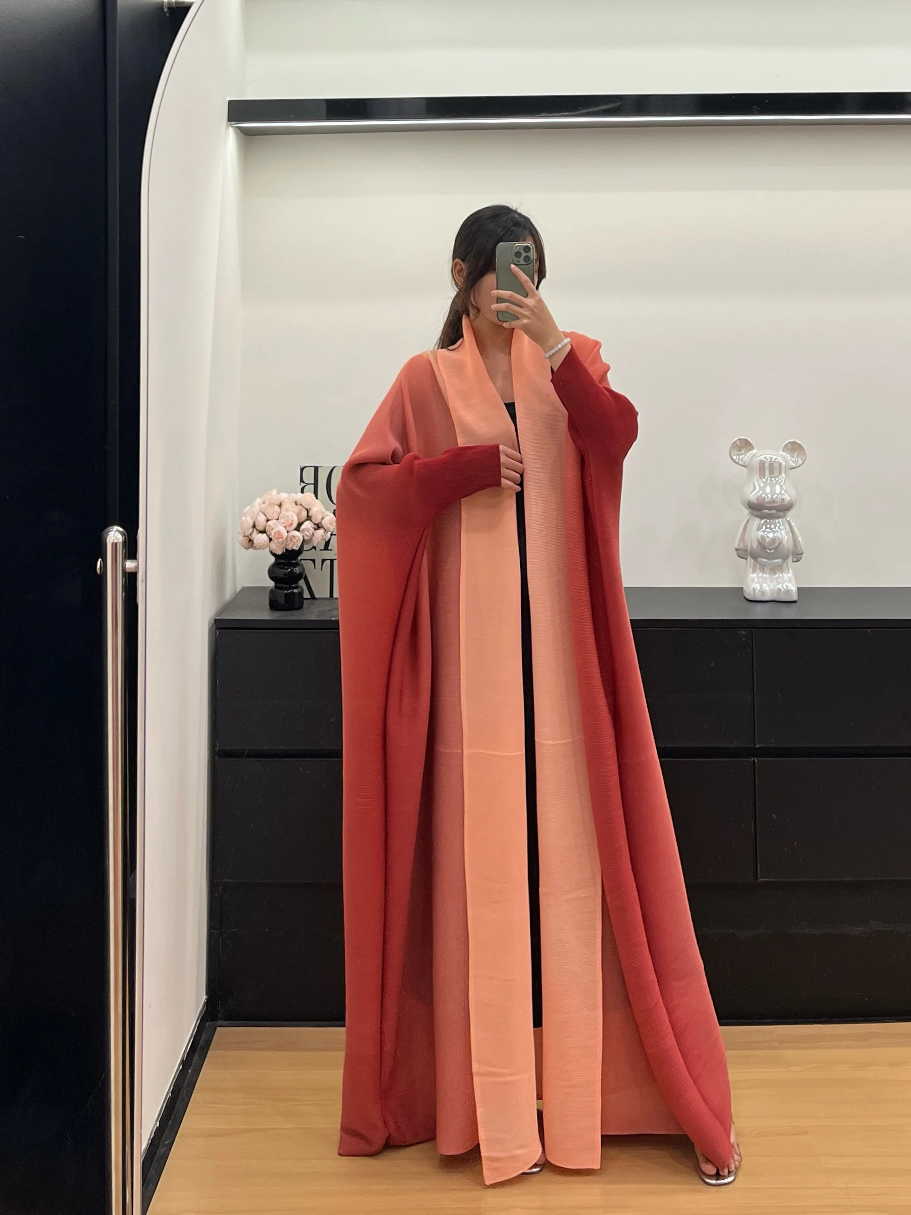 Abaya de luxe pour femmes, avec col évasé, manches longues, dégradé de couleur, Cardigan rétro à nouer, ample, grande taille, pour vêtements de fête