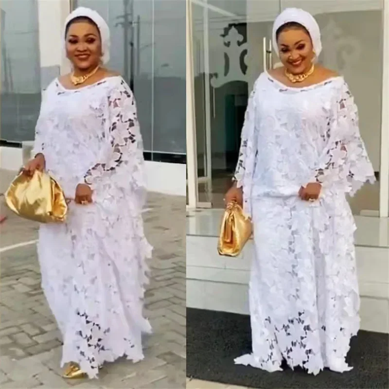 Robe Africaine Ajourée en Dentelle pour Femme, Vêtements Africains, Dashiki, Boubou Taditionnel, Robe Arabe, Abaya, Kaftan, Musulmane, 2025