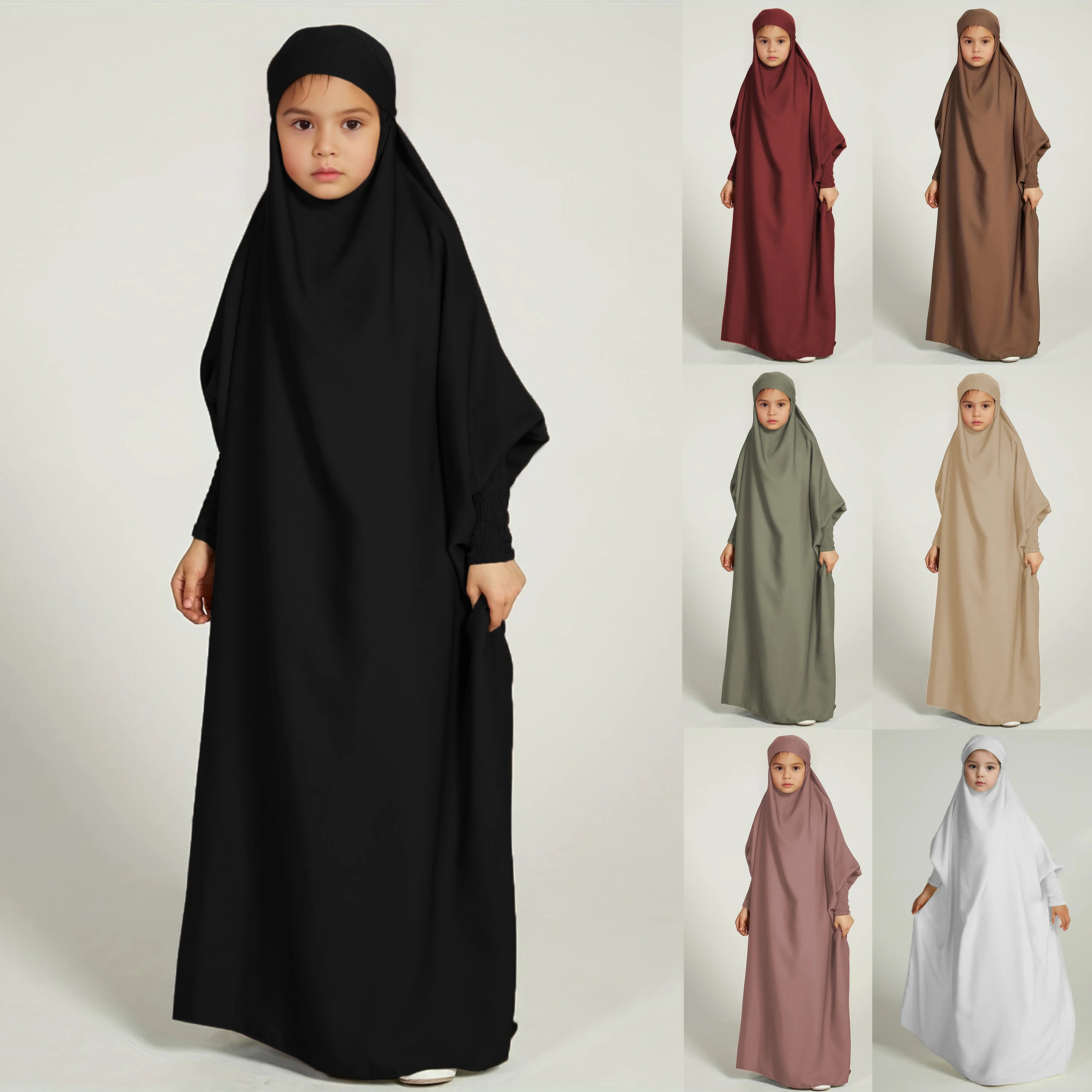 Abaya Polyester Noire Robe Enfant Simple Coupe Taille Longue Occasionnelle Ramadan Aide Soirée Élégante