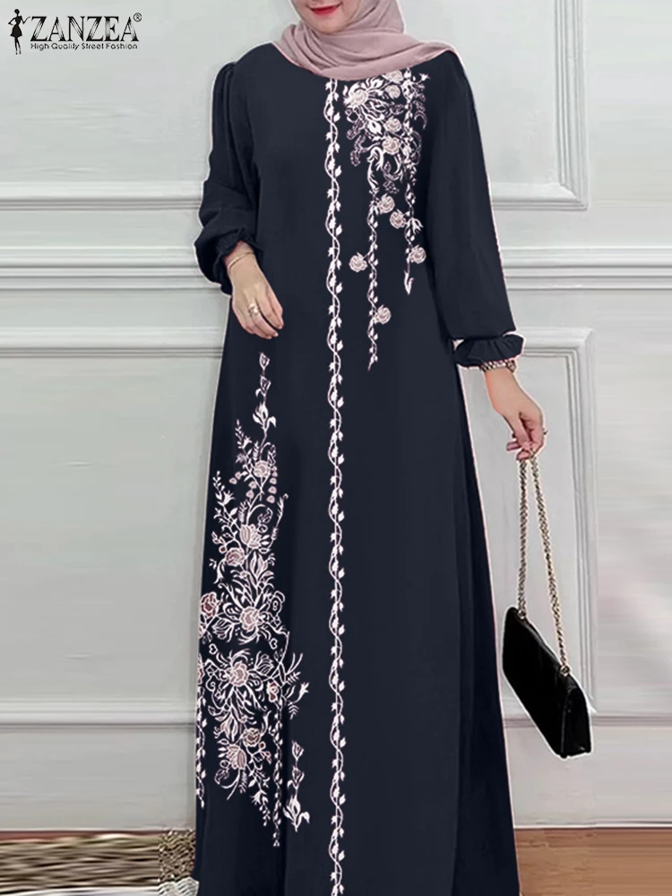 Robe Longue Motif Floral Couleur Rouge Noir Brun Femme Coupe Droite Tombé Ample Printemps Été Soirée Chic Elegante Dubai