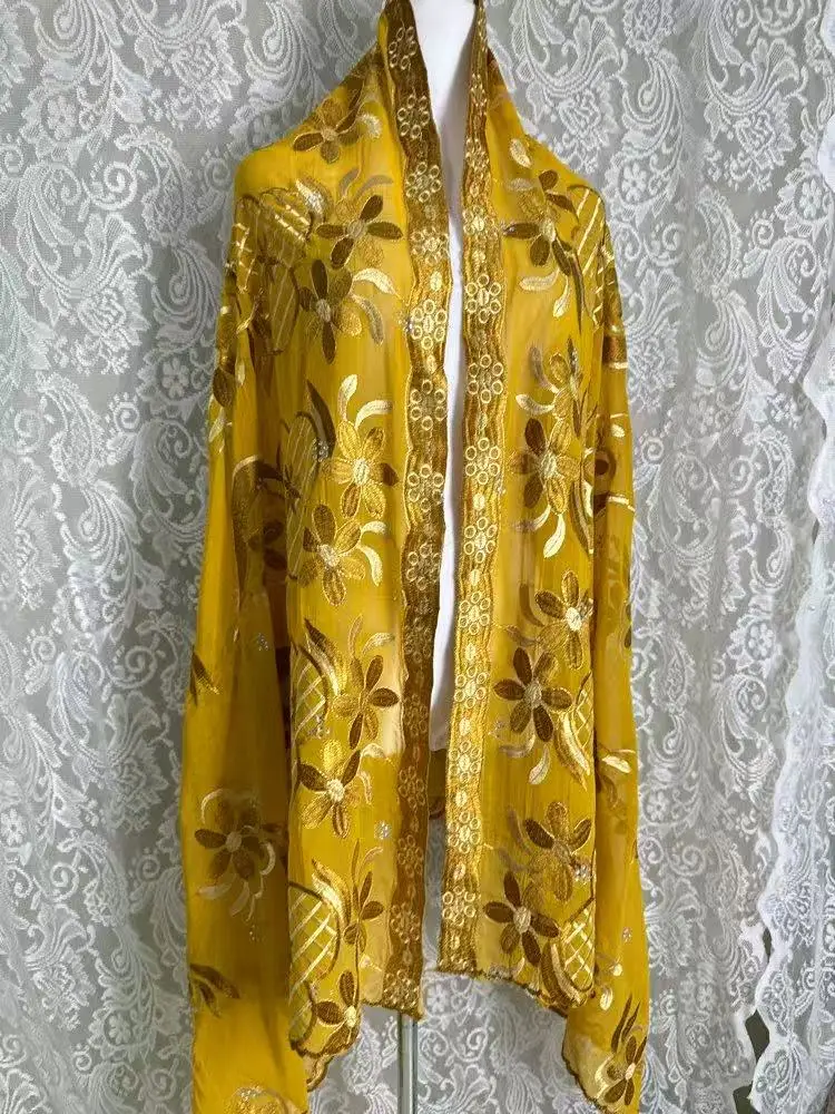 Nouveau 2025 dubaï Style afrique en mousseline de soie Hijab brodé châle Pashmina Turban foulard pour les femmes musulmanes accessoire de mode islamique