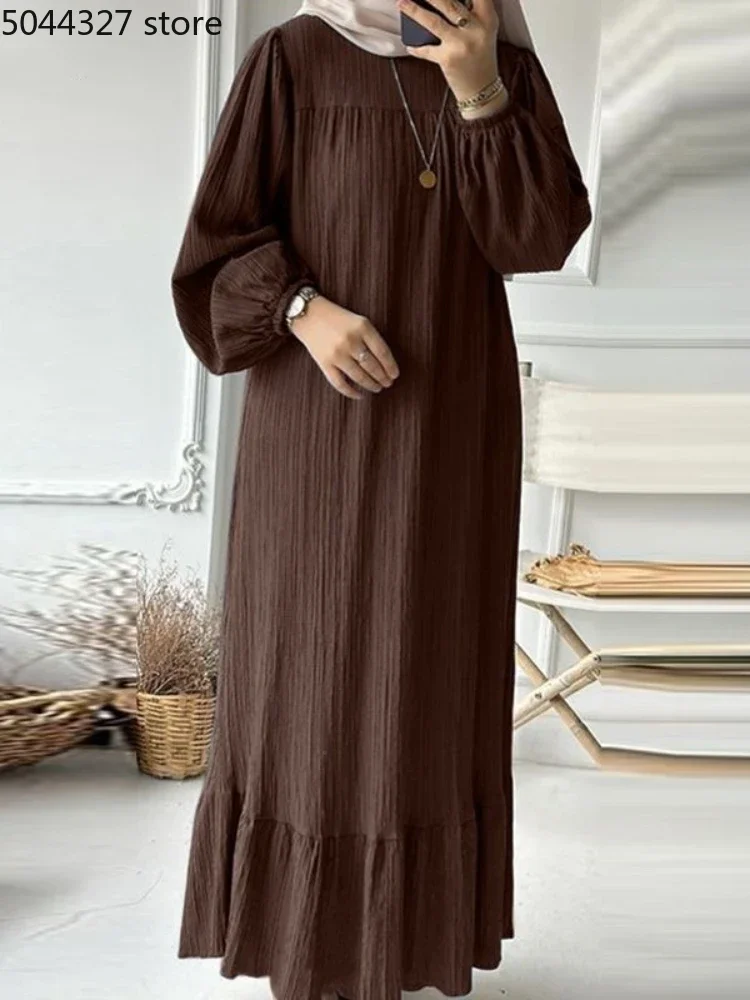 Abaya-Robe musulmane vintage à ourlet à volants pour femmes, robes de soirée marocaines, caftan à lacets pour Ramadan, Islam, Dubaï, robe longue arabe, Eid, 2024
