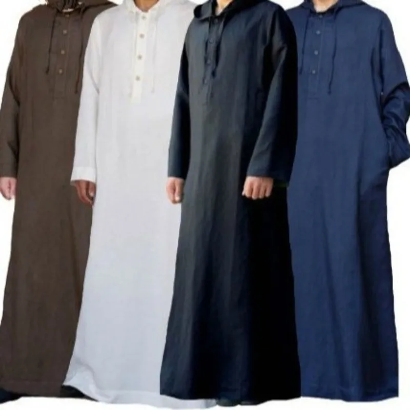 Thobe Polyester Blanc Homme Longues Bras Large Tombé Fourreau Traditionnel Plaine Fin Contrainte Occasionnelle