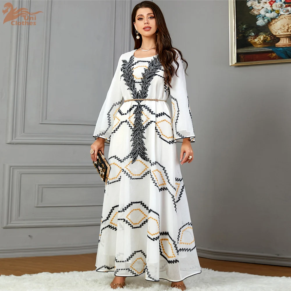 Abaya-Robe de Soirée Longue Brodée pour Femme, Jalabiya, Ramadan, Maroc, Dubaï, Kaftan, Islam, Eid, Musulman, Arabe, Éducatif, 2024