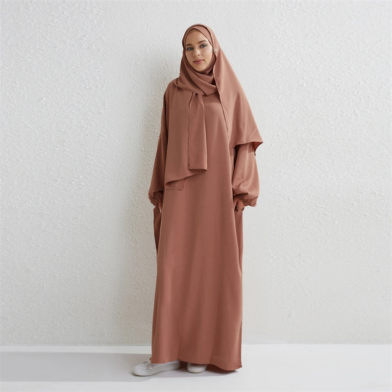 Abaya-Robe de prière musulmane pour femme, une pièce, à capuche, manches smocks, vêtements islamiques, jilbab, dubaï, saoudien, noir, modestie turque