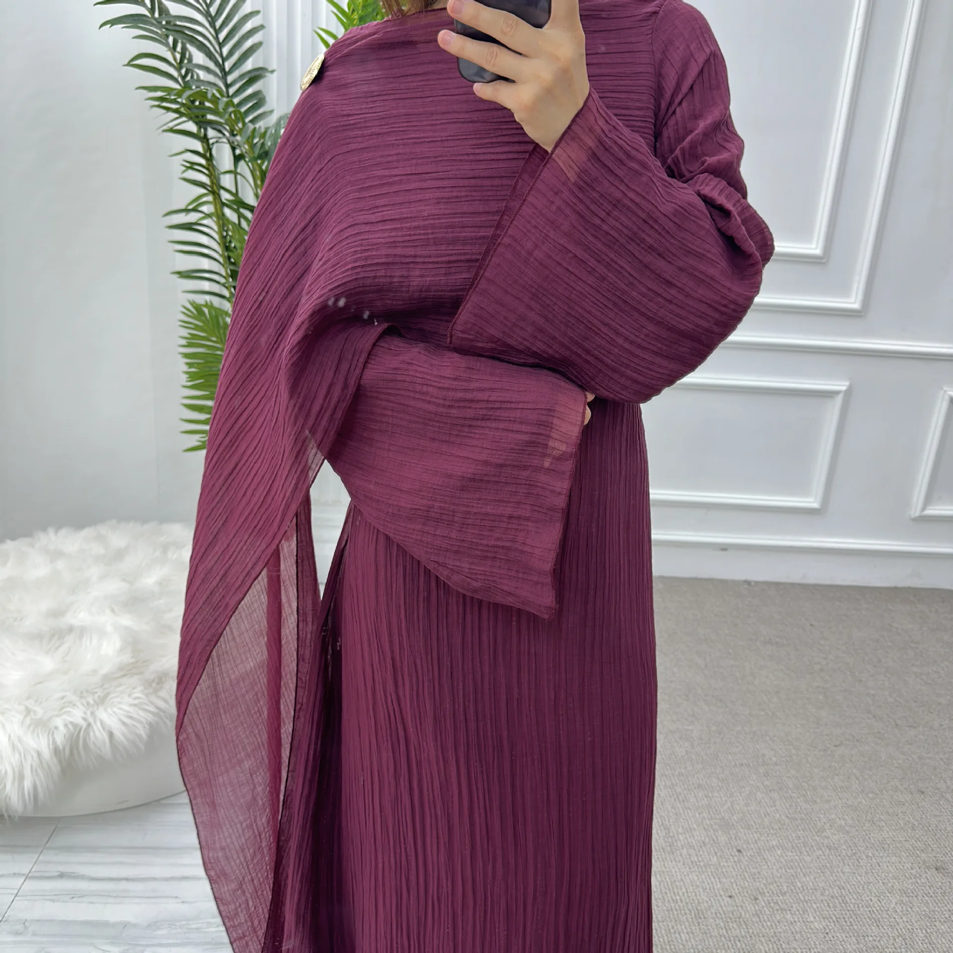 Eid Abaya avec châle ensemble Winkle 2 couches modeste femme musulmane robes dubaï Robe de soirée de luxe caftan Robe Ramadan Islam vêtements