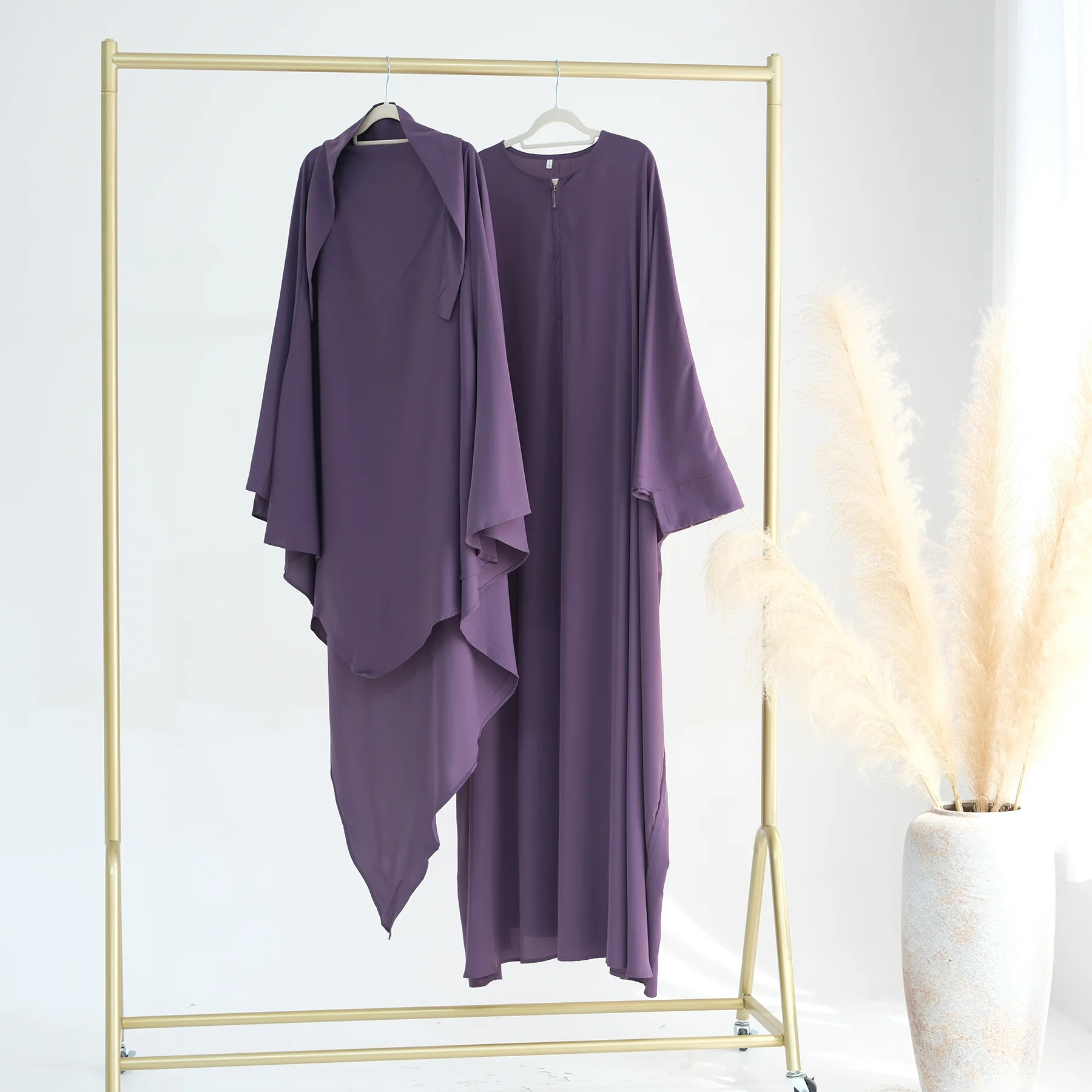 Robe Hijab à volants pour femmes musulmanes, Abaya, tiens imar, Kaftan, Vêtement de prière du Ramadan, Eid Djellaba, Écharpe, Burqa Jalabiya, 2 pièces