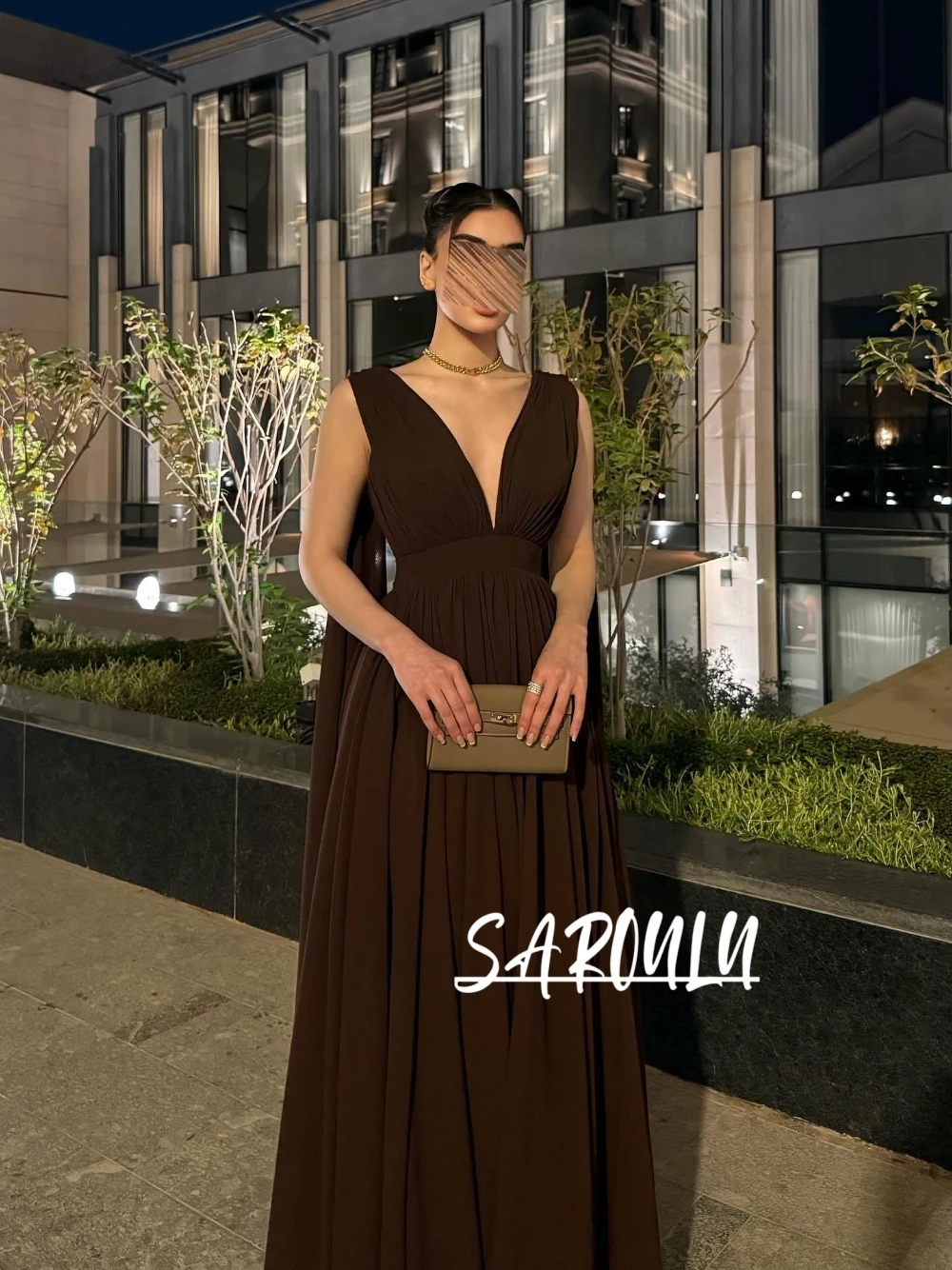 Dos nu café fluide robe de soirée Sexy décolleté plongeant Abaya robe de bal moderne une ligne offre spéciale Gala fête vêtements de cérémonie