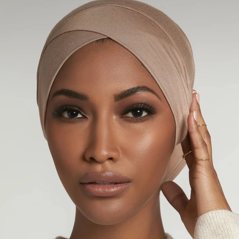 Jersey coton trou d'oreille sous-écharpe casquette front croix élastique musulman intérieur Hijab casquettes islamique femme foulard Turban Bonnet