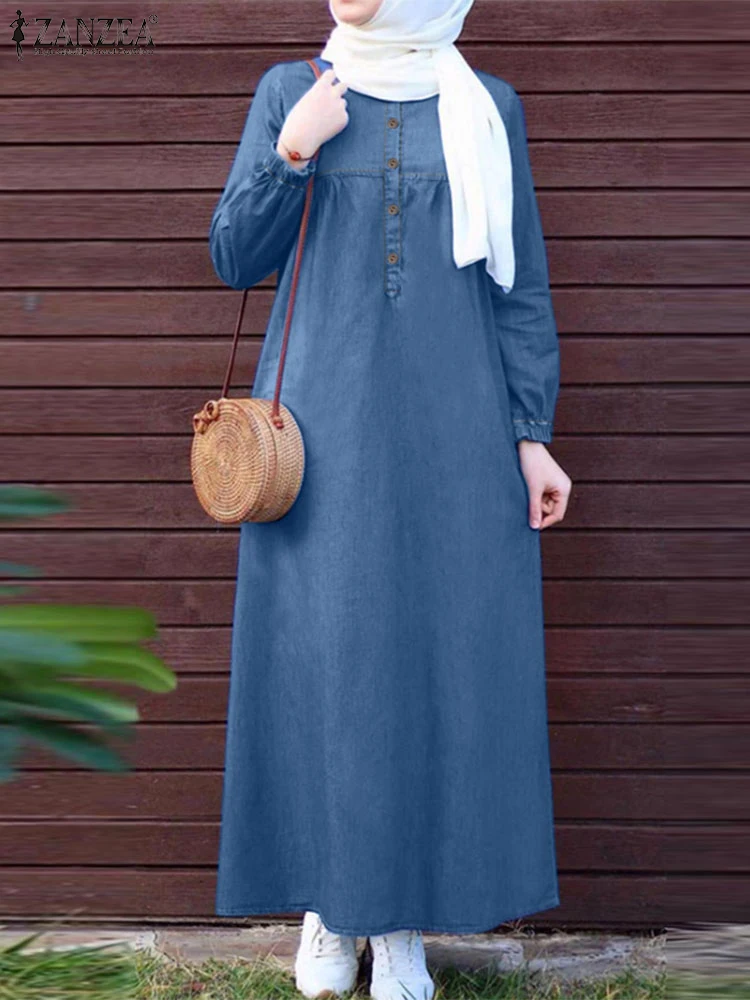 ZANZEA-Robe Abaya Musulmane Vintage pour Femme, Tenue d'Automne Décontractée à Manches sulf, Couleur Unie, Maxi Longue, Kaftan Éducatif, Vêtements Islamiques, 2024
